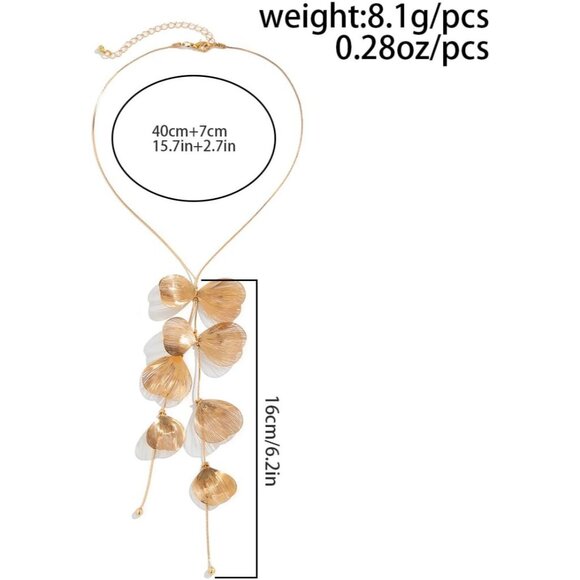 Women's Statement Gold Ginkgo Leaves Choker Long Tassel Beachy Party Necklace - Picture 3 of 9